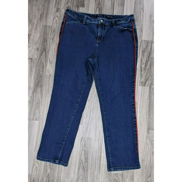(3/$35) Charter Club Plus Sz 18 Short Red Stripes Lexington Straight Blue Jeans - Picture 1 of 12